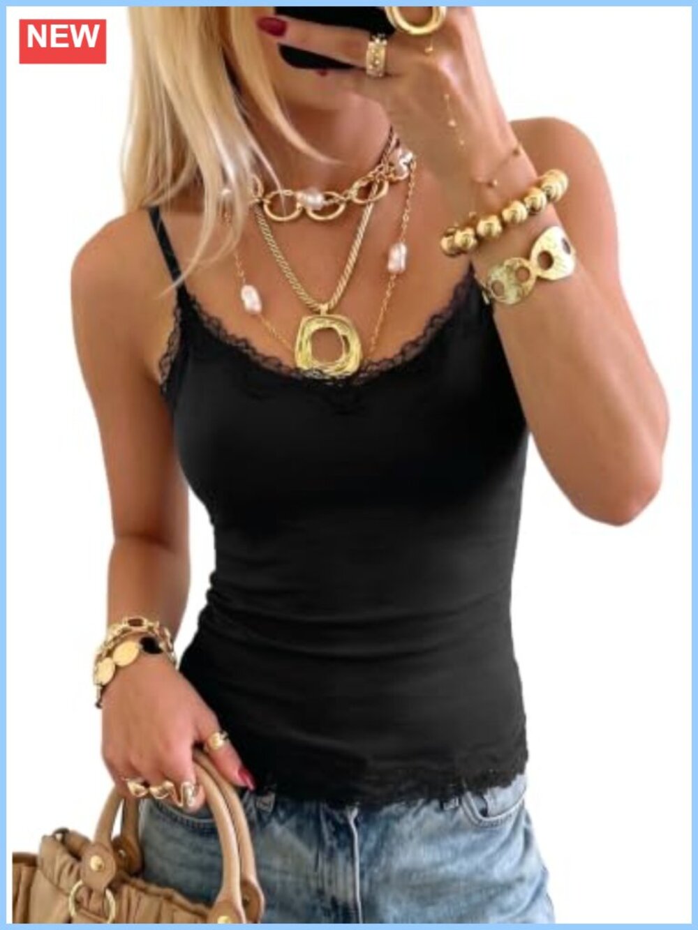 Lace V Neck Camisole Slim Fit Tank Top Breathable Layering Womens